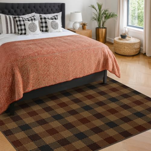 JTJ Easy Jute 5x7 Rustic Area Rug, Brown & Black Buffalo Plaid, Washable - Image 3