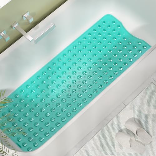 AmazerBath Shower Mat Non Slip 40 x 16 Inches, Shower Stall Mats with Suction Cups and Drain Holes, Non Slip Bath Mat for Tub for Elderly & Kids, Clear Green - Image 2