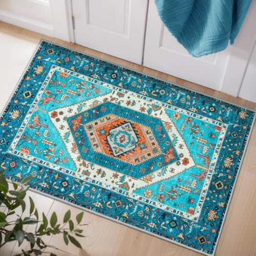 SERISSA 2x3 Washable Non Slip Boho Small Area Rug for Entryway，Blue by SERISSAHomeDecorCollection