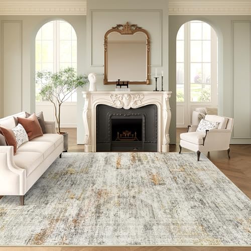 Soalmost Washable Area Rug 8x10 Large Soft Living Room Rugs Grey/Rust - Image 2