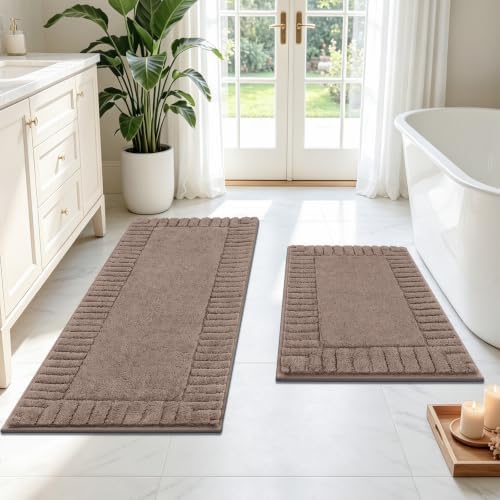 Pauwer Bathroom Rugs Sets 2 Piece, Non Slip Plush Bath Mats, Dark Grey by Pauwer