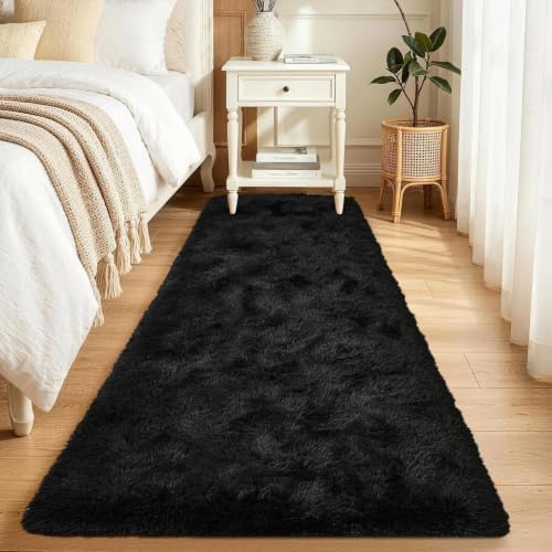 Noahas 2x8 Black Fluffy Soft Runner Rug Non-Slip for Bedroom Dorm Hallway by ModernHomeDecor