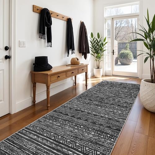Ksrau 3x10 Runner Rug Washable Moroccan: Non Slip Hallway Floor Mat Black - Image 2