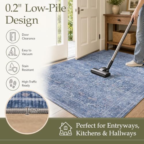 JOLLYVOGUE 9x12 Area Rugs for Living Room, Vintage Washable Rug, Blue - Image 6