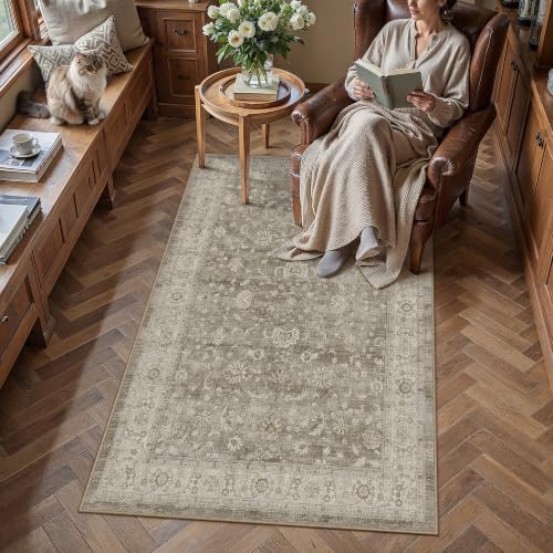 PureCozy Brown Gray Small Area Rug 4x6 Vintage Floral Distressed by PureCozy