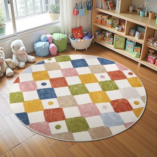 jinchan Round Kids Rug 5ft Washable Playroom Rug Colorful Nursery Play Mat by JINCHAN