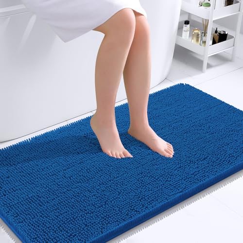 OLANLY Bathroom Runner Rugs 44x24, Soft Absorbent Chenille Bath Rugs, Rubber Backing Quick Dry, Machine Washable Long Bath Mats for Bathroom, Tub and Shower, Home Decor Accessories, Deep Navy Blue by OLANLY