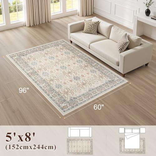 cotiled 5x8 Area Rug for Living Room, Washable, Traditional, Multi Color - Image 2