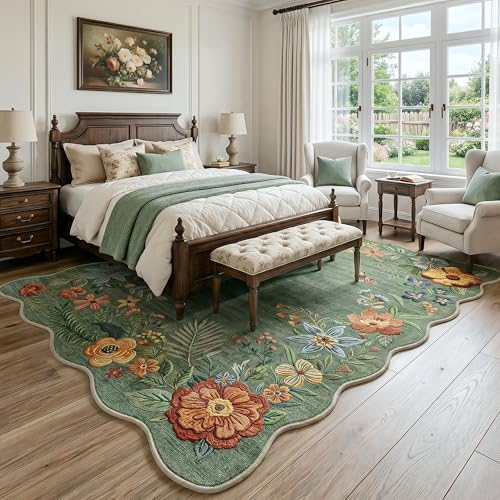 FMFUNCTEX 10x14 Washable Sage Green Boho Scalloped Area Rug for Living Room - Image 2