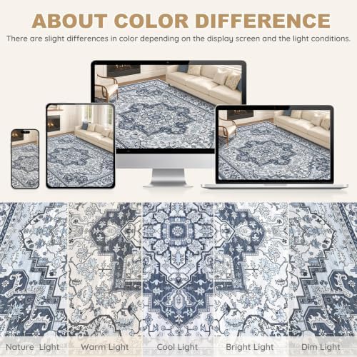 EIEIHOUSE 9x12 Area Rug Washable Vintage Rugs for Living Room Indigo - Image 7