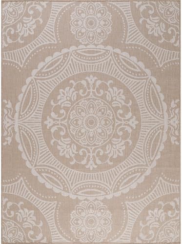 Luul Home Medallion Outdoor Rug 8x10 Washable Outside Carpet for Indoor Patio Porch Waterproof Easy Cleaning Non Shedding Area Rugs Beige 8 x 10 - Image 3