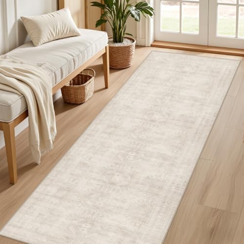 2x8 Hallway Washable Runner Rug: Neutral Kitchen Carpet Beige - Image 2