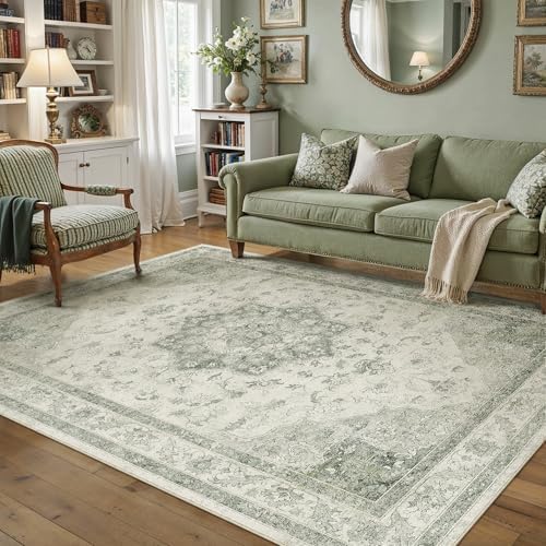 PureCozy Green 4x6 Washable Area Rug Living Room Vintage Oriental Carpet - Image 5