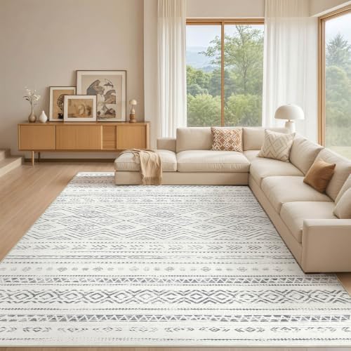 Tortania Area Rug Living Room Rugs- 10x12 Washable Large Soft Neutral Boho Moroccan Bohemian Farmhouse Rug Indoor Floor Carpet for Bedroom Under Dining Table Home Office Decor - Beige Gray by Tortania