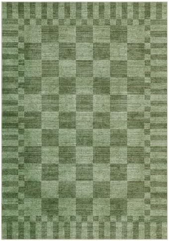 GarveeHome Moss Green Checkered Rug 5x7 Area Rug Washable Geometric 5x7 Rug - Image 5