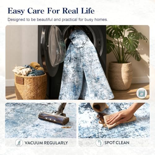 Lahome Blue Rug, 5x7 Washable Rug,Cool Modern Abstract Carpet for Boys Room - Image 5