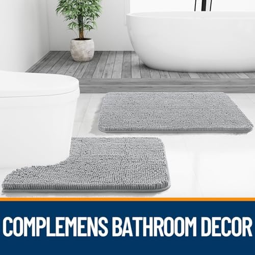 OLANLY Bathroom Rugs Sets 3 Piece, 30"x20"+30"x20"+24"x16", Light Grey - Image 6