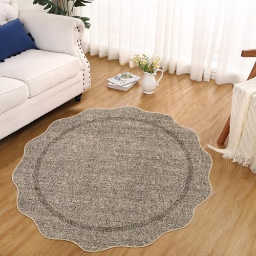 GarveeHome Scalloped Round Rugs 6Ft Washable Area Rug for Playroom, Taupe by GarveeHome