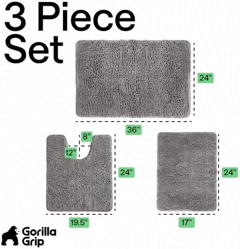 GORILLA GRIP Area Rug Sets and Oval Toilet Base, 3 Piece Gray - Image 2