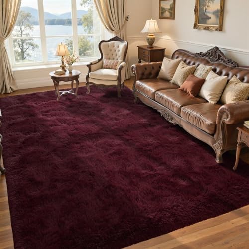 6x9 Red Area Rugs for Living Room Shag Fur Rug,Modern Non-Slip Soft Plush Carpets for Girls Woman Female Wedding Bedroom Home Décor Aesthetic Dark by Lo%CC%80utiRootHome