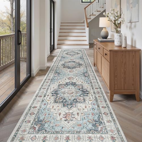 Madane Hallway Runner Rug 3x12 Washable Kitchen Runners 12ft, Blue - Image 4