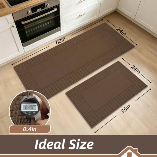 BEQHAUSE Kitchen Rugs Non Slip Washable 2PCS, 24"x35"+24"x60", Brown - Image 2
