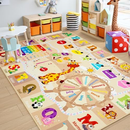 Chicrug 6x9 ABC Kids Rug for Classroom, Washable Non Slip Playroom Play Mat by ChicrugHomeDecor
