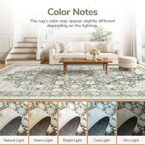 Lessymo 9x12 Area Rugs for Living Room,Large Washable Floral Carpet Brown - Image 7