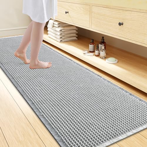 Smiry Waffle Bath Mat 72X24, Soft Absorbent Bathroom Rug, Lightgrey & Cream by Smiry