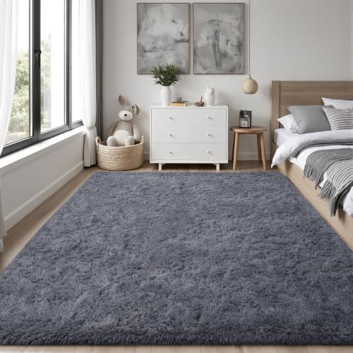 PLHXFR 4x6 Area Rugs Living Room: Fluffy Bedroom Rug Shag Carpet Grey - Image 2
