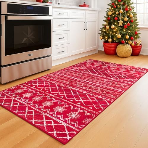 KUTA 3x5 Christmas Enreyway Rug Moroccan Boho Washable Area Rugs Red - Image 2