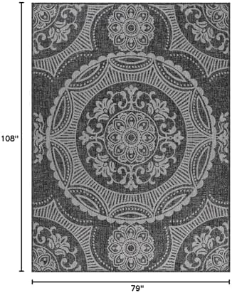 Luul Home Medallion Outdoor Rug 6x9 Washable Outside Carpet for Indoor Patio Porch Waterproof Easy Cleaning Non Shedding Area Rugs Dark Gray 6 x 9 - Image 2