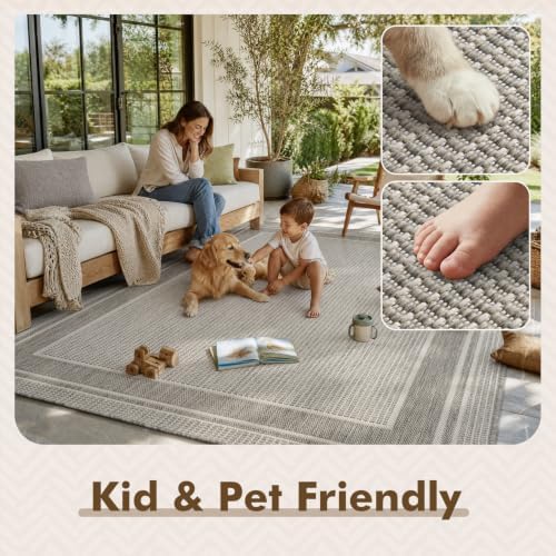 MontVoo-Outdoor Rug-Patio Rug 8x10 ft Polypropylene Indoor Outdoor Rugs Outdoor Carpet for Patio Deck Balcony Porch, Textured Weave, Durable for High Traffic, Fade-Resistant, Modern Silver Grey - Image 5