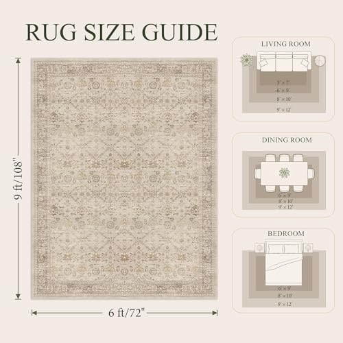 Washable Area Rug 6x9, Non-Slip Boho Carpet for Living Room - Image 2