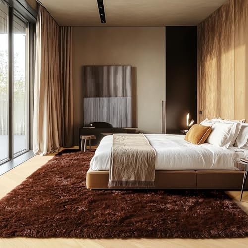 Brown Area Rugs for Bedroom Living Room, Fluffy 4x6 Man Cave Bedside Rug - Image 4