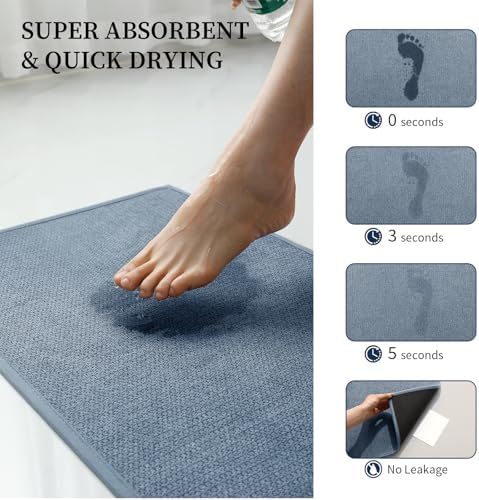 YIHOUSE Navy Blue Bathroom Rugs Sets 4 Piece, Quick Dry Thin Bath Mat with Toilet Rug, Non Slip Absorbent Machine Washable, Bath Runner Rugs for Bathtub Sink Home Decor - Image 4