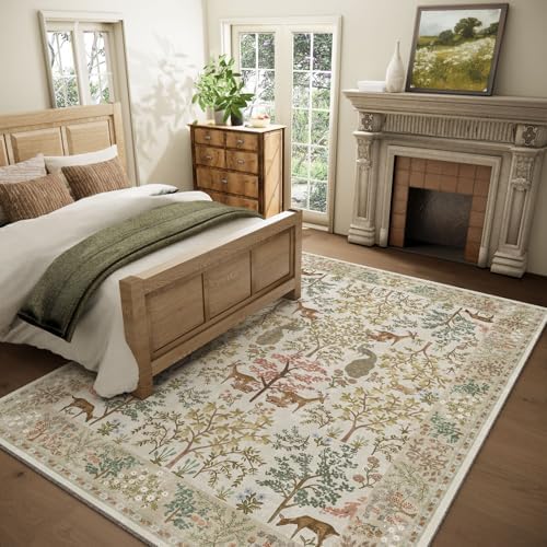 Machine Washable Rugs for Living Room: 9x12 Bedroom Rug Vintage Area Rug Stain Resistant Non Slip Low Pile Lightweight Soft Carpets for Living Room Dining Room Kitchen Nursery Kids Room Indoor - Image 5