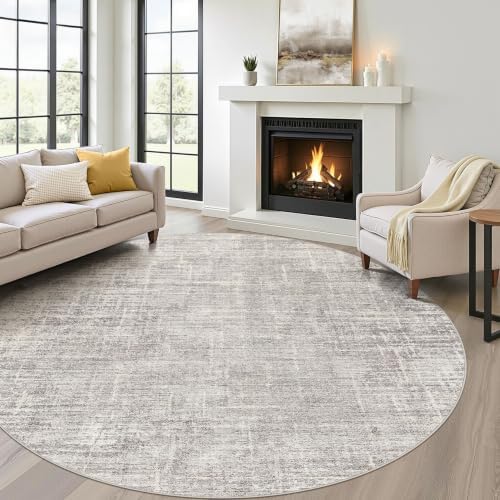 LOONGRUG Round Rug 7x7 Washable Neutral Modern Living Room Rug Brown Gray by LOONGRUG