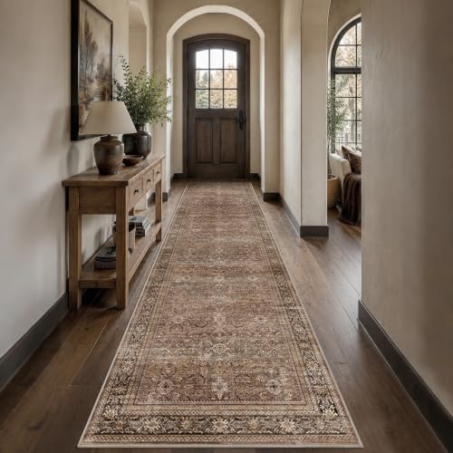 Schweek 3x12 Washable Kitchen Runner Rug Non Slip Hallway Rug Vintage Brown by Schweek