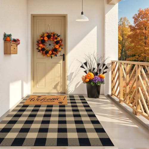 Outdoor Rugs, Brown and Black Area Rug Checkered 4’x 6’ by Unknown