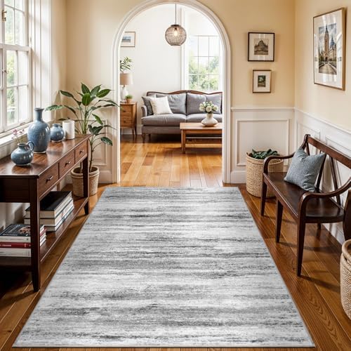 4x6 Rugs for Living Room: Non-Slip Washable Area Rug for Hallway Entryway Kitchen Bedroom - Easy-to-Clean Stain and Water Resistant Carpet - Soft Low-Pile Throw Mat Grey - Image 3