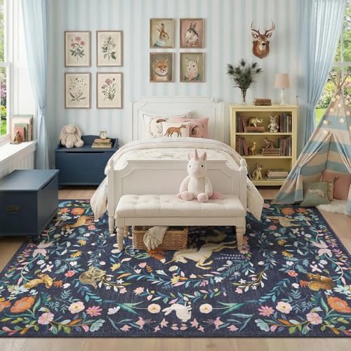 jinchan 6x9 Kids Rug Washable Unicorn Rug Playroom Nursery Mat, Navy Blue - Image 4