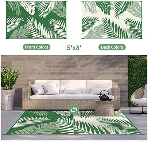 GENIMO Outdoor Rug, Waterproof Plastic Rugs for Patio, 5'x8' Dark Green - Image 2