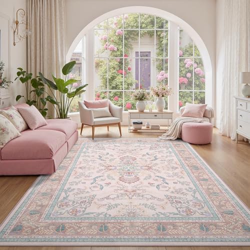 DCX 5x7 Pink Vintage Floral Rug - Image 3