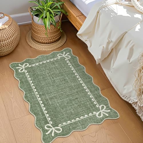 GarveeHome Scalloped Entryway Rug 2x3 Washable Front Door Bow Rug, Green - Image 3