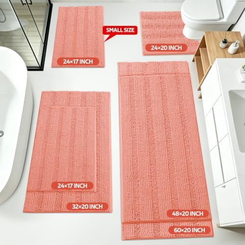 ACCUMTEK Striped Coral Bathroom Rug Set 3 Pieces Ultra Soft, Non Slip Chenille Toilet Mat, Absorbent Plush Shaggy Bath Mats for Bathroom, Bedroom, Kitchen - Image 2