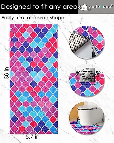 godehone Shower Mats Non Slip Without Suction Cups, PVC Loofah Bathroom Mats, Loofah Mats for Shower and Bathroom, Quick Drying, 15.7× 36 Inch, Colorful Geometric - Image 2