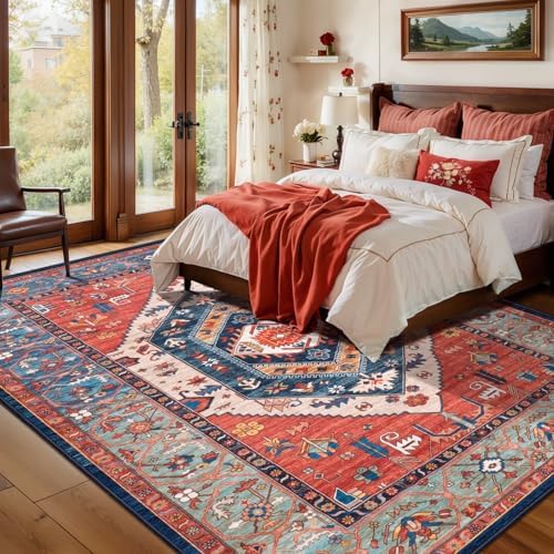 SERISSA 6x8 Washable Non Slip Boho Area Rug for Living Room，Rust - Image 3