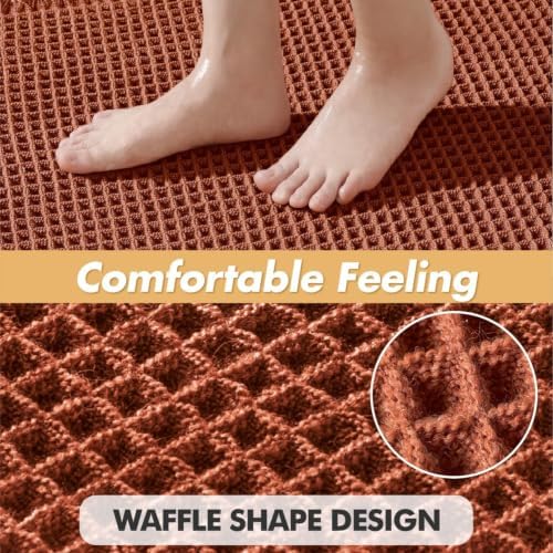 MIULEE Fall Rust Set of 2 Waffle Bathroom Rugs Boho Mat 17"x24"+18"x30" - Image 5