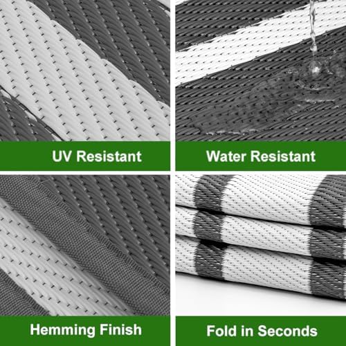 RURALITY Outdoor Rugs 8x10 Waterproof for Patios Clearance,Plastic Straw Mats for Backyard,Porch,Deck,Balcony,Reversible,Grey&White - Image 4
